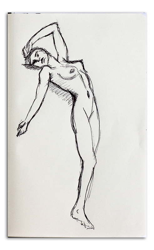 Nude Woman Ink Drawing - Reclining