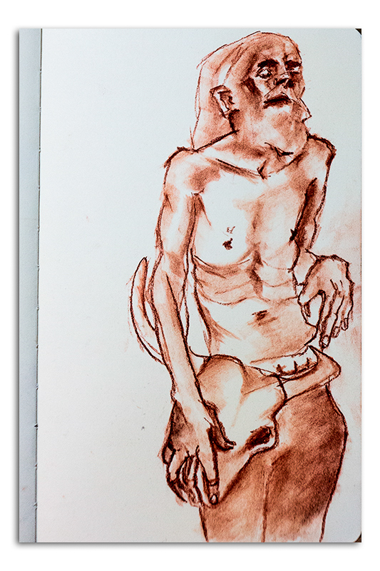 Old mand with cow Skull