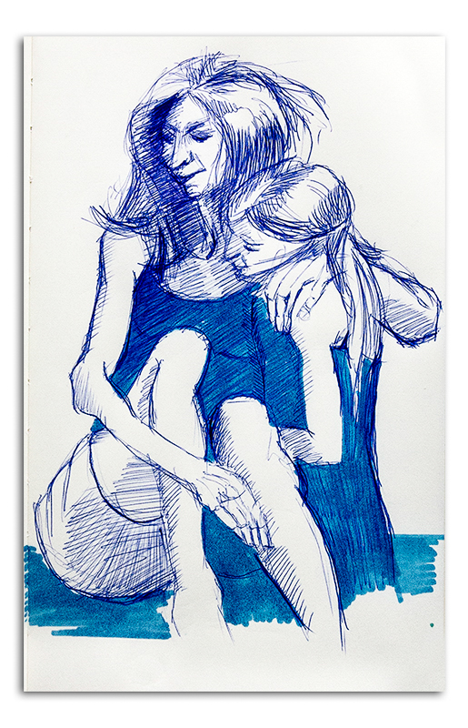 Blue mother and child