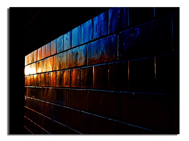 Glazed wall at dusk - DMU - Leicester