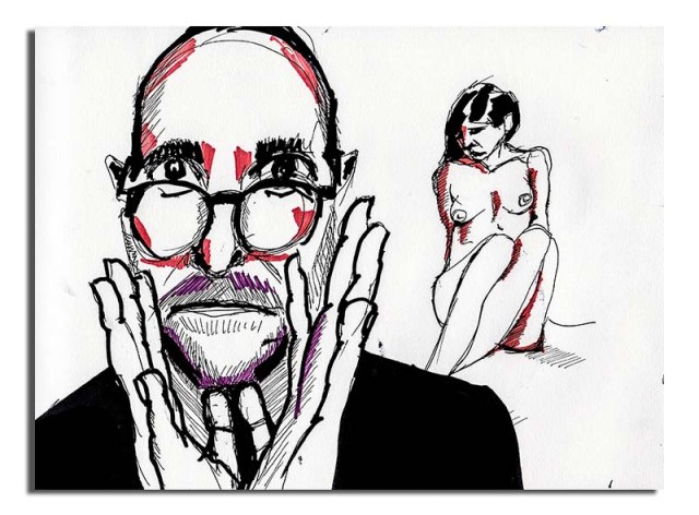Man with glasses and nude woman