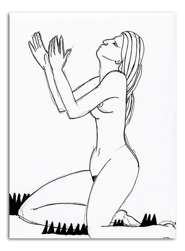 Praying nude woman