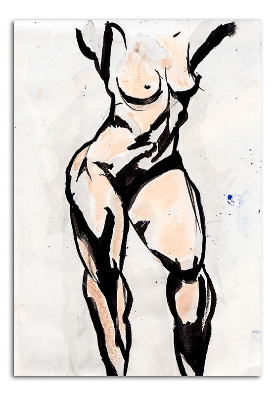 NUde Woman Torso - Ink Drawing