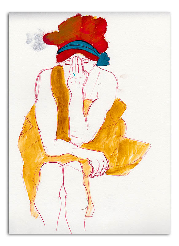 Woman with mustard blanket