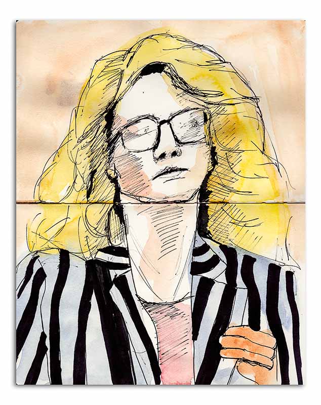 Woman with stripped jacket