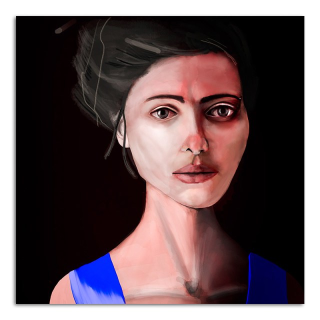 Sad Eyes in a blue dress